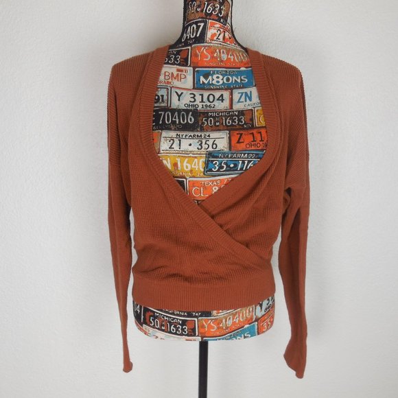 Splendid Sibyl Surplice Waffle Knit Brown Sweater - Picture 3 of 10